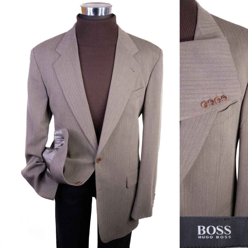 Hugo Boss APOLLO Sport Coat Suit Jacket Herringbone Knit Two Button Sz 42L